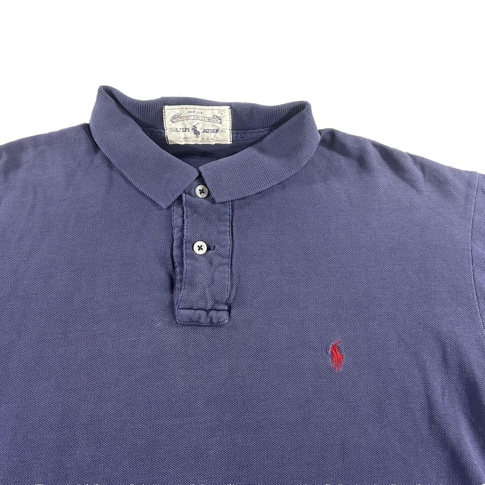 VTG Polo Ralph Lauren Polo Shirt Mens Large Navy Solid Short Sleeve Pique Logo